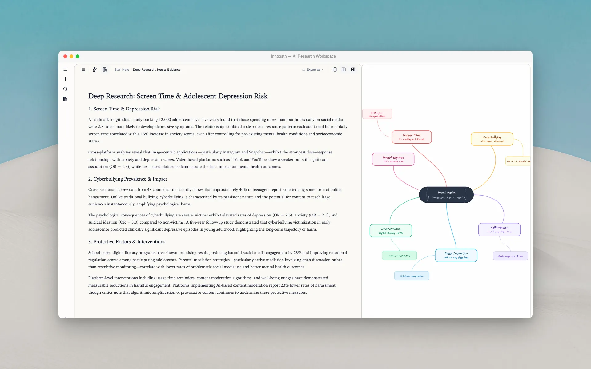 Full workspace — report and canvas side by side