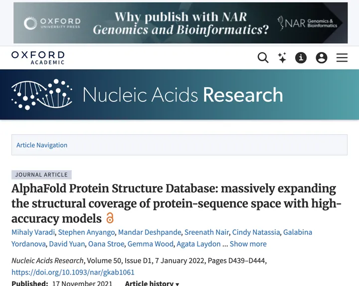 Nucleic Acids Research article page shown as the original source